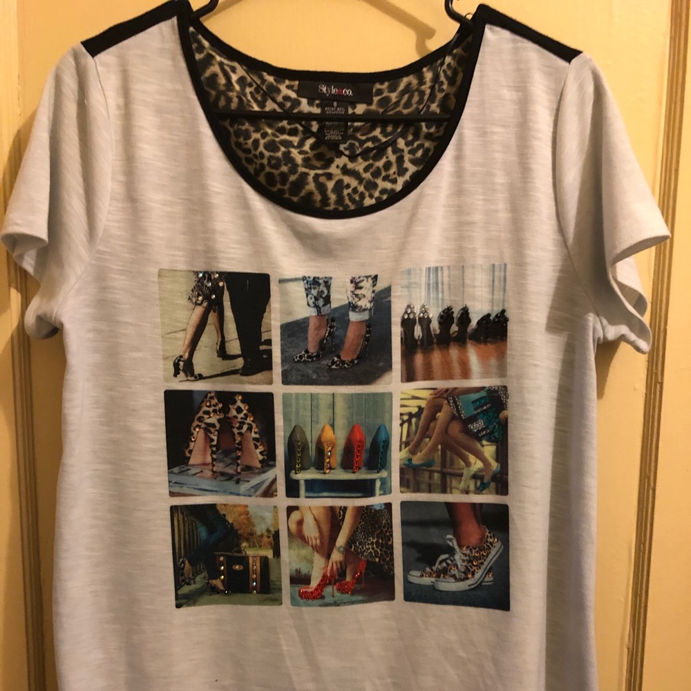 Short sleeve high heel shoe, shirt